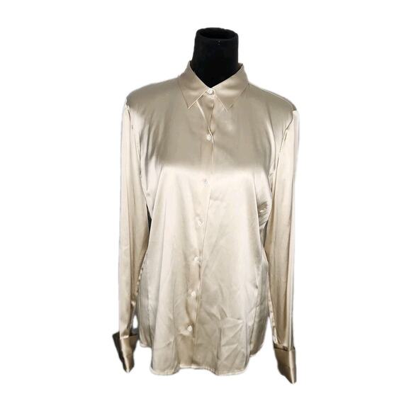 Ann Taylor Champagne Silk Charmeuse Button Up Blouse Women’s Size 14 - Picture 1 of 7